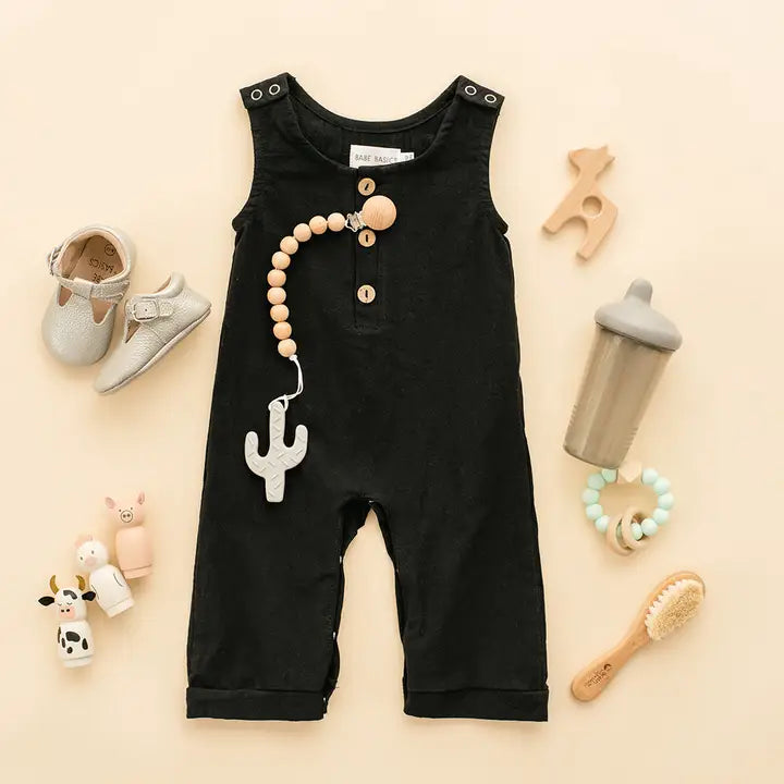 Black Linen Baby Romper