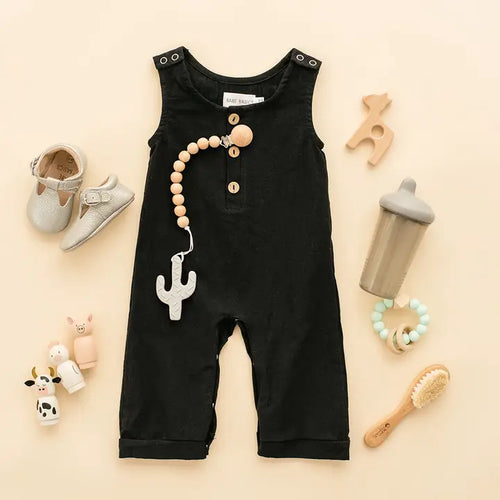 Black Linen Baby Romper